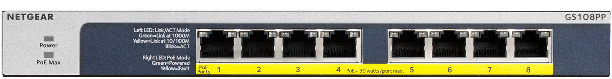 Суич Netgear Switch GS108PP / GS108PP-100EUS Black - PN GS108PP-100EUS