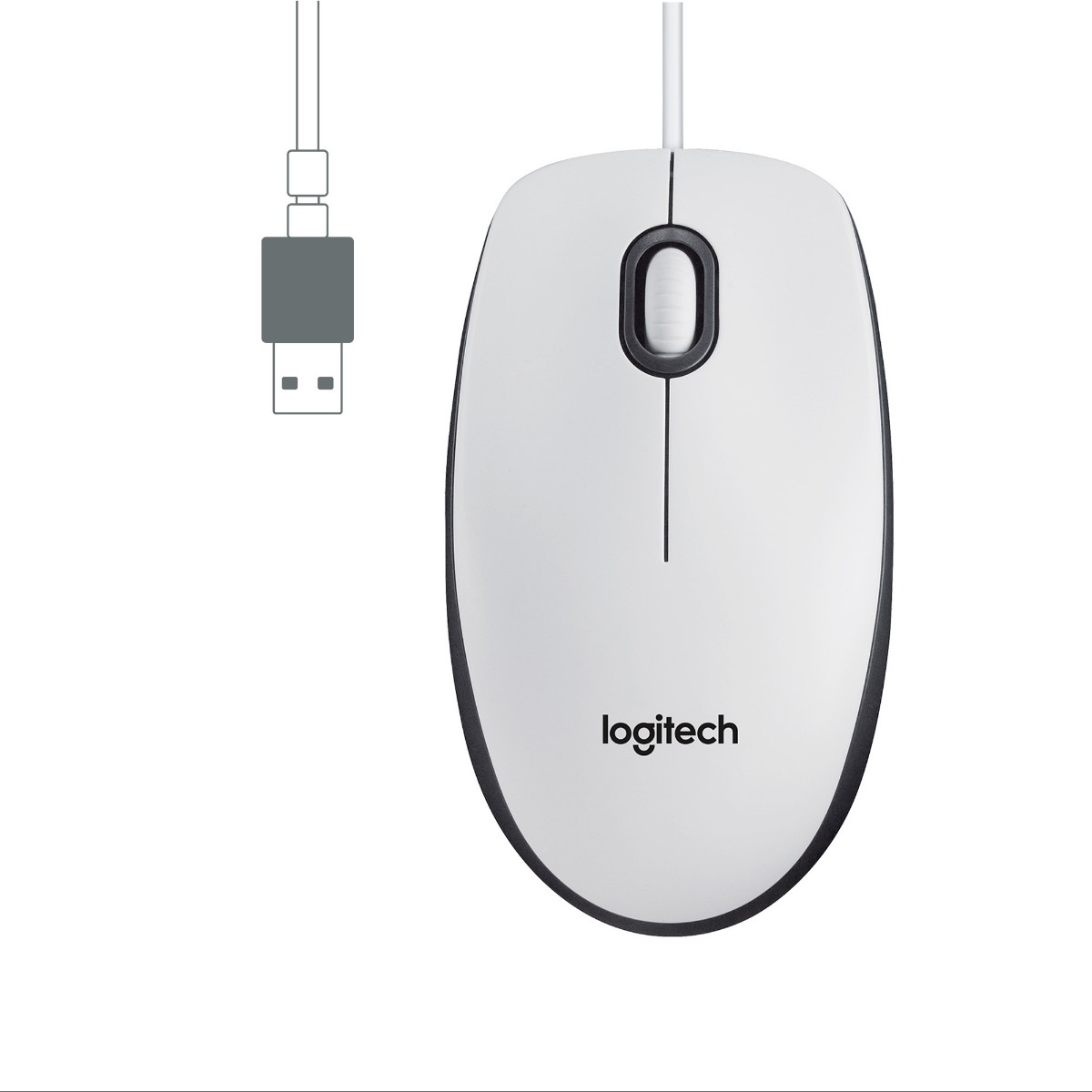 МИШКА LOGITECH M100 - Corded Mouse / Optical Tracking Sensor - Жична - White - PN 910-006764