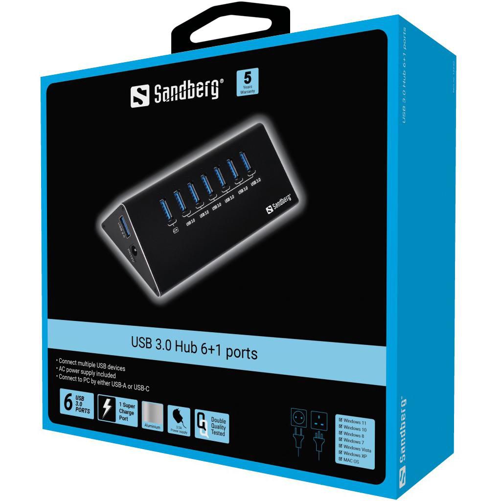 ХЪБ SANDBERG USB 3.0 6+1 - Black - PN 133-82
