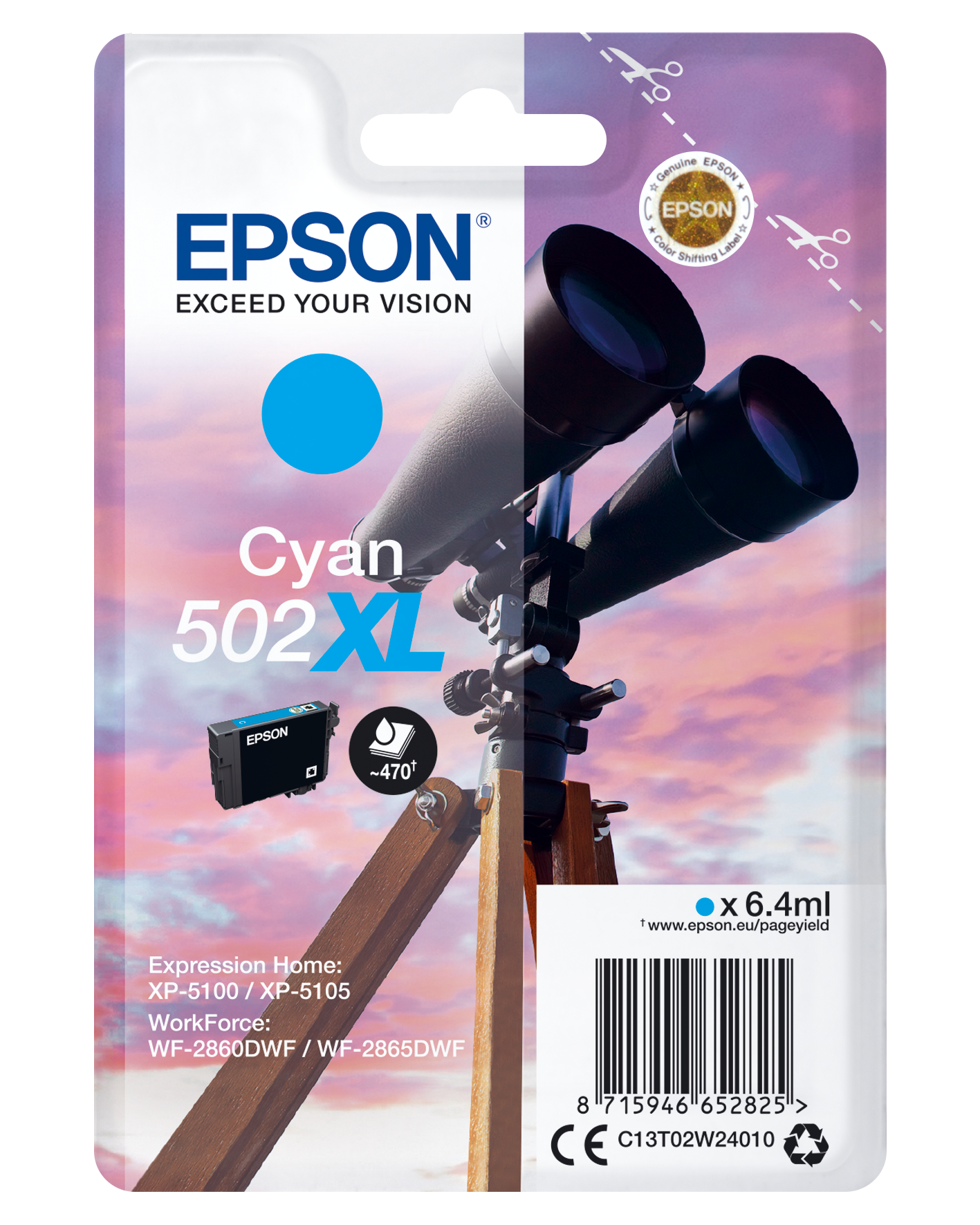 Глава за Epson Expression Home XP5100 Series - Ink - /502XL/ / C13T02W24010 - Cyan - PN C13T02W24010