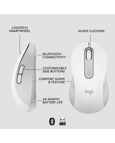 МИШКА LOGITECH M650L - Wireless / Безжична - White - PN 910-006240