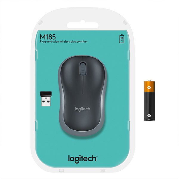 МИШКА LOGITECH M185 - RF Wireless, Alkaline - Оптична / Optical - Wireless / Безжична - Grey - PN 910-002235