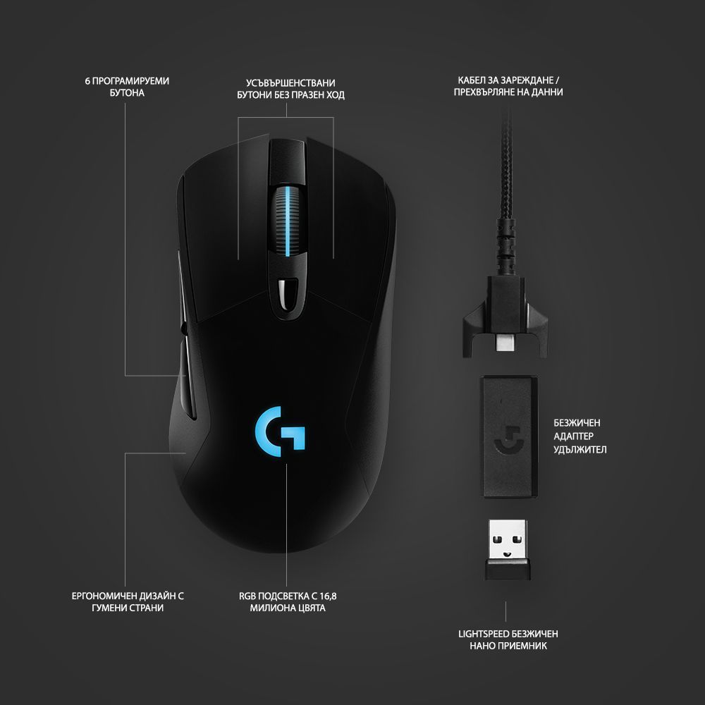 ГЕЙМЪРСКА МИШКА LOGITECH G703 LIGHTSPEED HERO USB - Black - PN 910-005640