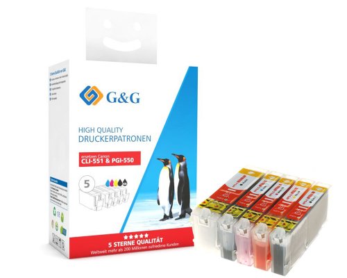 КОМПЛЕКТ 5 ГЛАВИ ЗА CANON PIXMA IP7250/PIXMA MG5450/MG6350 - Multi Pack ink tanks - WITH CHIPS / С ЧИПОВЕ  - PGI-550PGBK/CLI-551BK/CLI-551C/CLI-551M/CLI-551Y - /550/ - /551/ - PN NC-00550BK/551BK/C/M/Y - 5 PCS PACK - G&G