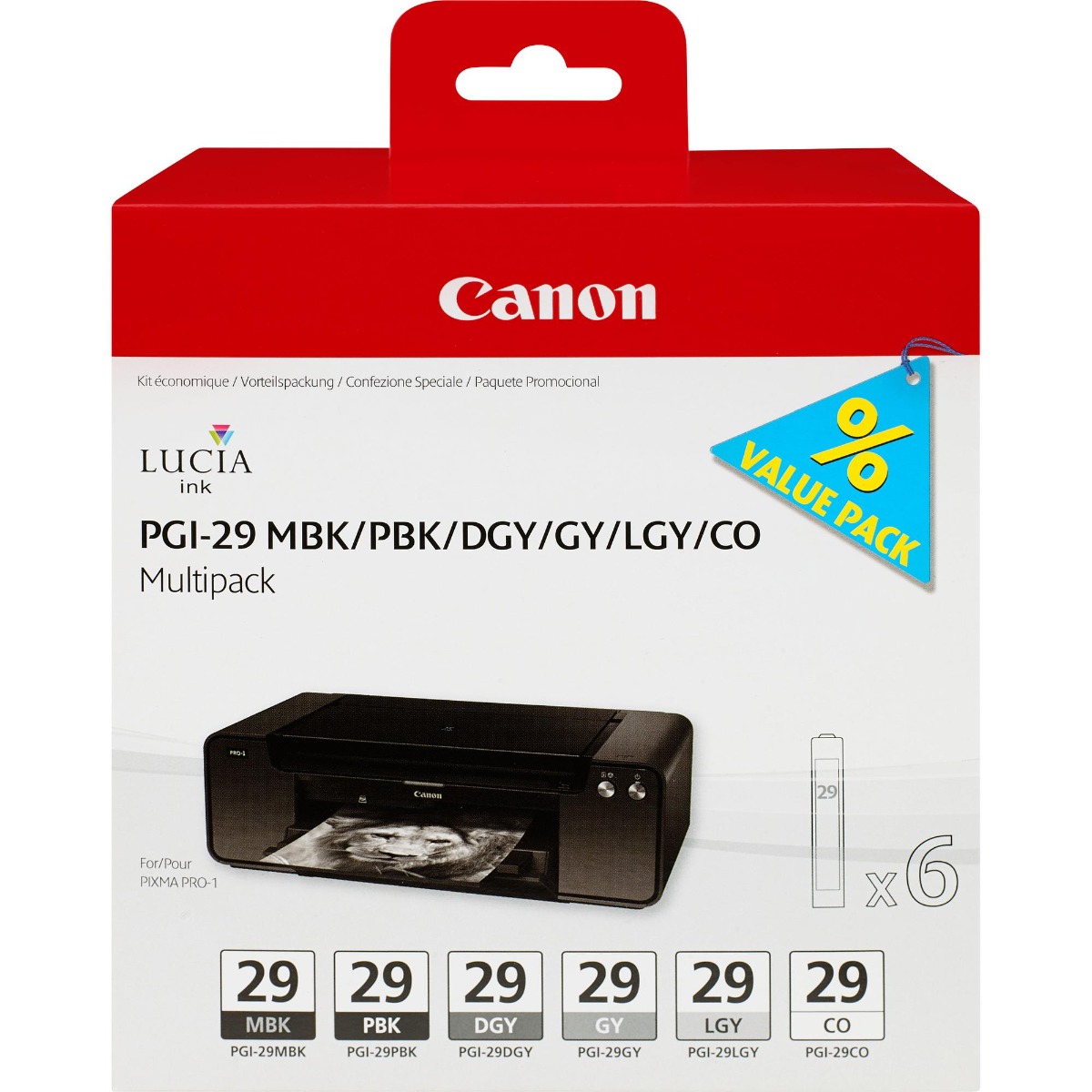 Комплект 6 глави за Canon PIXMA PRO-1 - PGI-29 (PGI29) - 6 броя - BK/DGY/G/LGY/MBK/PBK - PN 4868B018