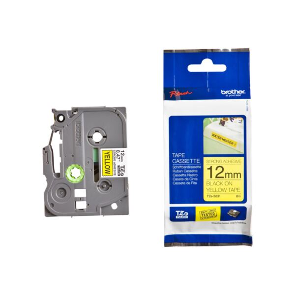 ЛЕНТА ЗА ЕТИКЕТНИ ПРИНТЕРИ BROTHER ТИП TZ - 12 mm x 8,00 m - BLACK ON YELLOW ADHESIVE TAPE - PN TZE-S631 (TZES631)