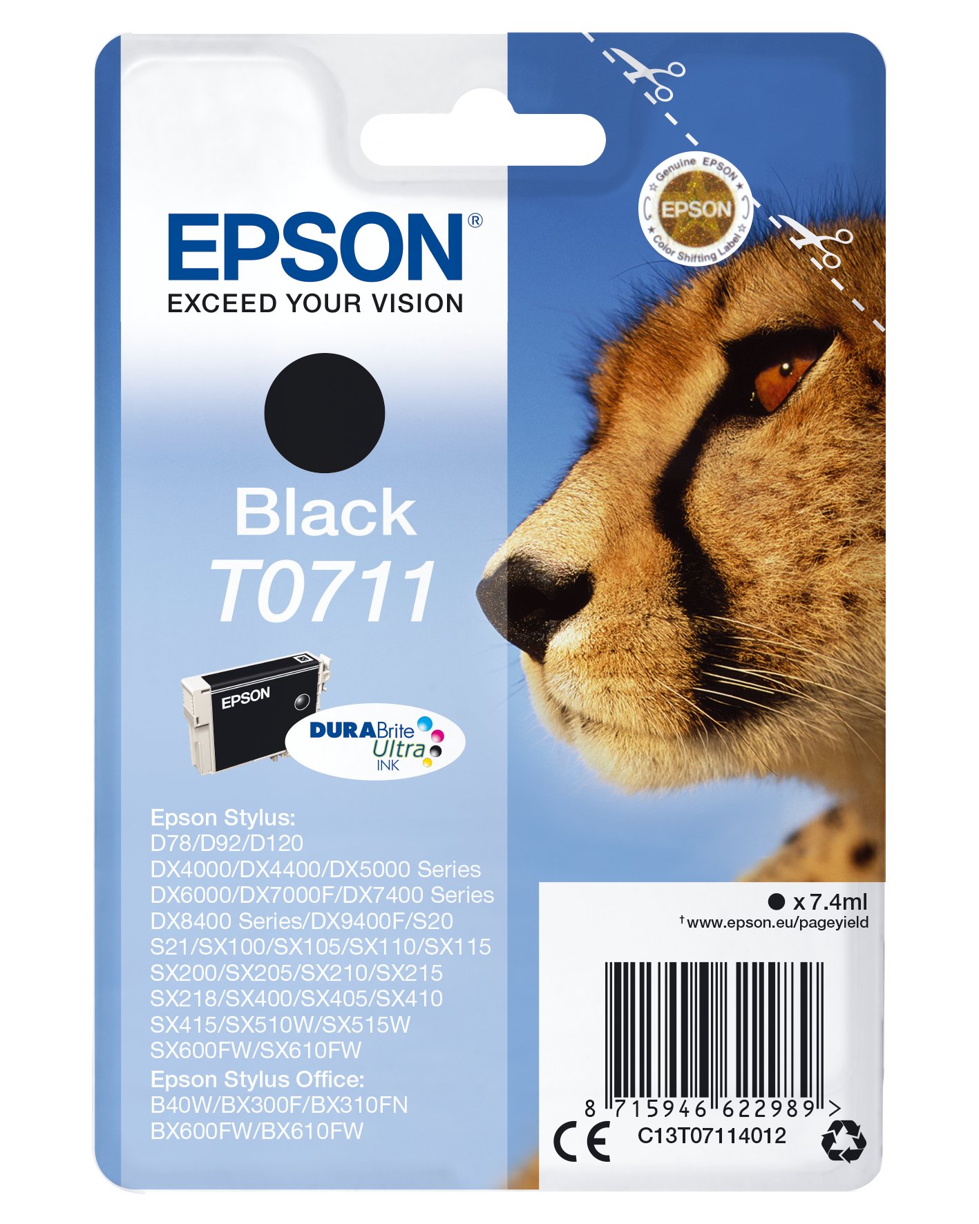 повтарящ се продукт наличен Глава за Epson Stylus DX8400/DX4400/DX4000/DX6000/DX5000/DX7400 Series - Ink - T0711 / C13T07114012 - Black - PN C13T07114012