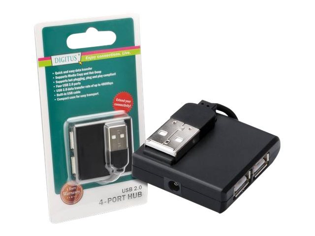 ХЪБ DIGITUS USB 4 Port - гнездо x 4 - USB A щепсел - USB 2.0 - черен - PN DA-70217