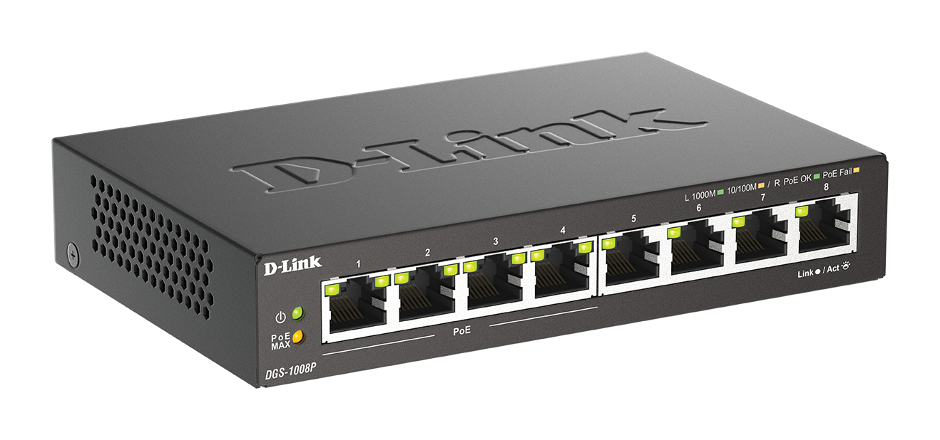 Суич D-Link Switch GS1008P / DGS-1008P/E - Black - PN DGS-1008P/E