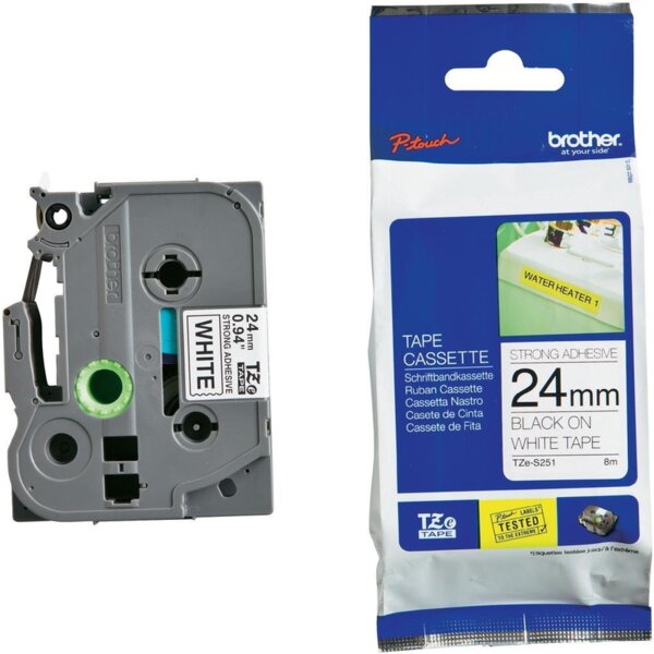 ЛЕНТА ЗА ЕТИКЕТНИ ПРИНТЕРИ BROTHER ТИП TZ - 24 mm x 8,00 m - BLACK ON WHITE STRONG ADHESIVE TAPE - PN TZES251 (TZE-S251)