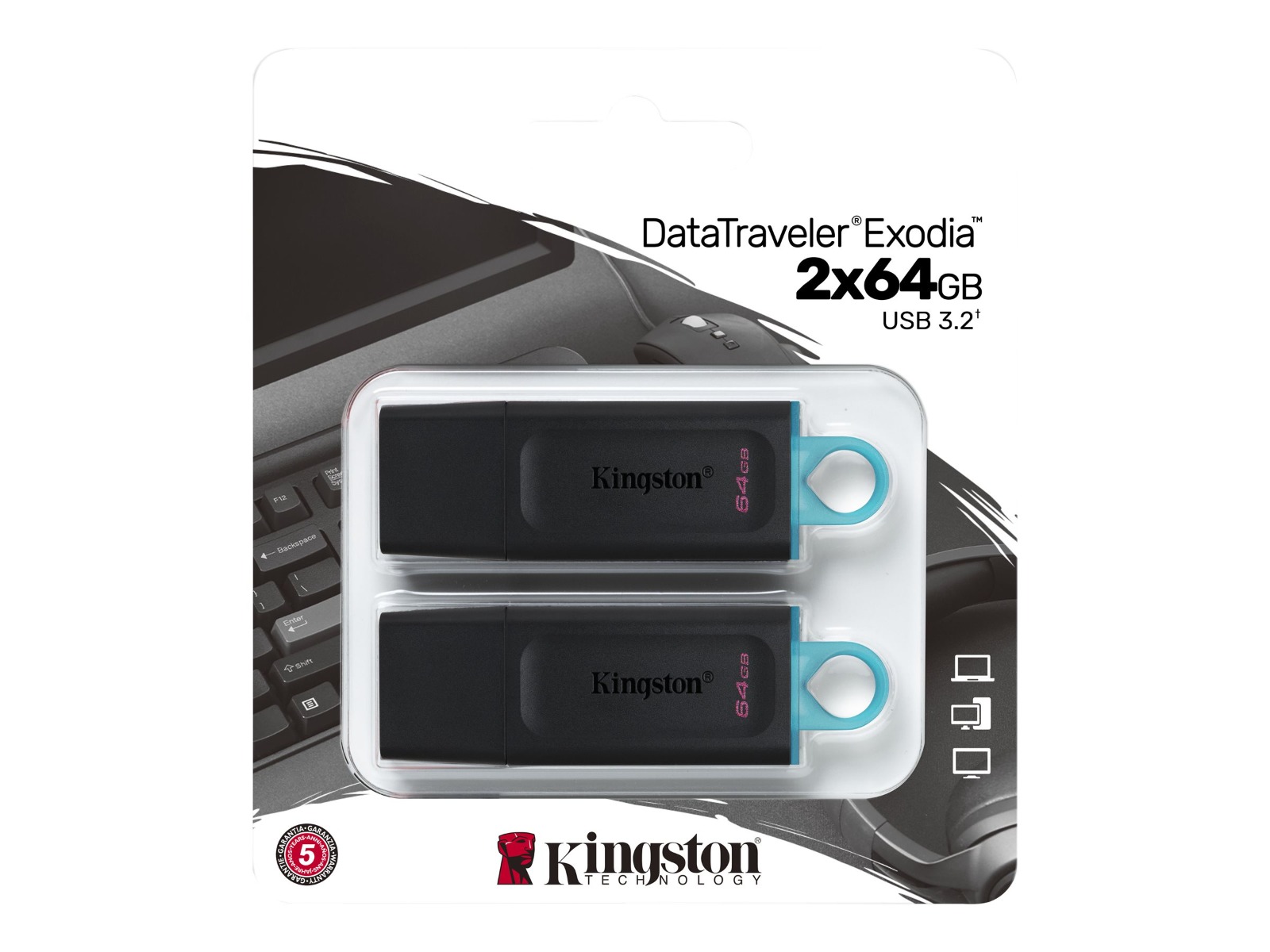 КОМПЛЕКТ 2 ФЛАШ ПАМЕТИ Kingston DataTraveler Exodia - USB flash drive - 64 GB - 2 pcs pack - PN DTX/64GB-2P