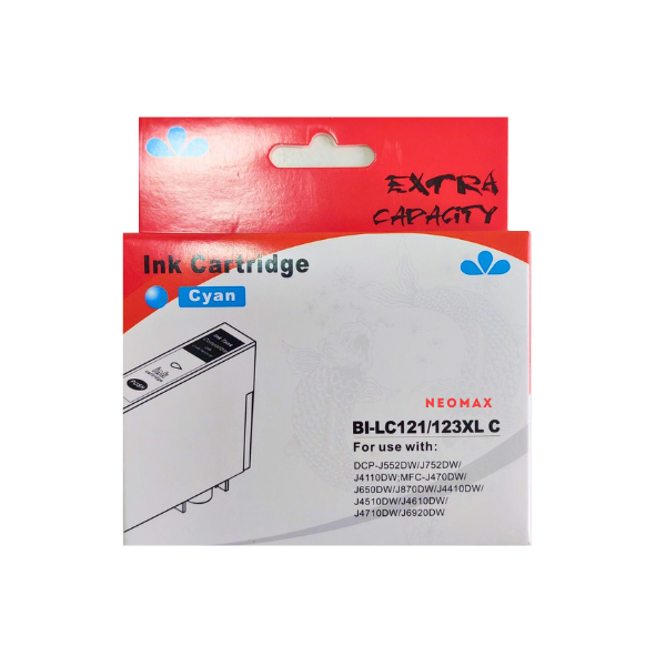 ГЛАВА ЗА BROTHER DCP J132/J152/J552/J752/J4110/MFC J470/J870/J4410/J4510 - HIGH CAPACITY - Cyan - LC123CXL (LC-123CXL) - PN BI-LC123XLC - NEOMAX 