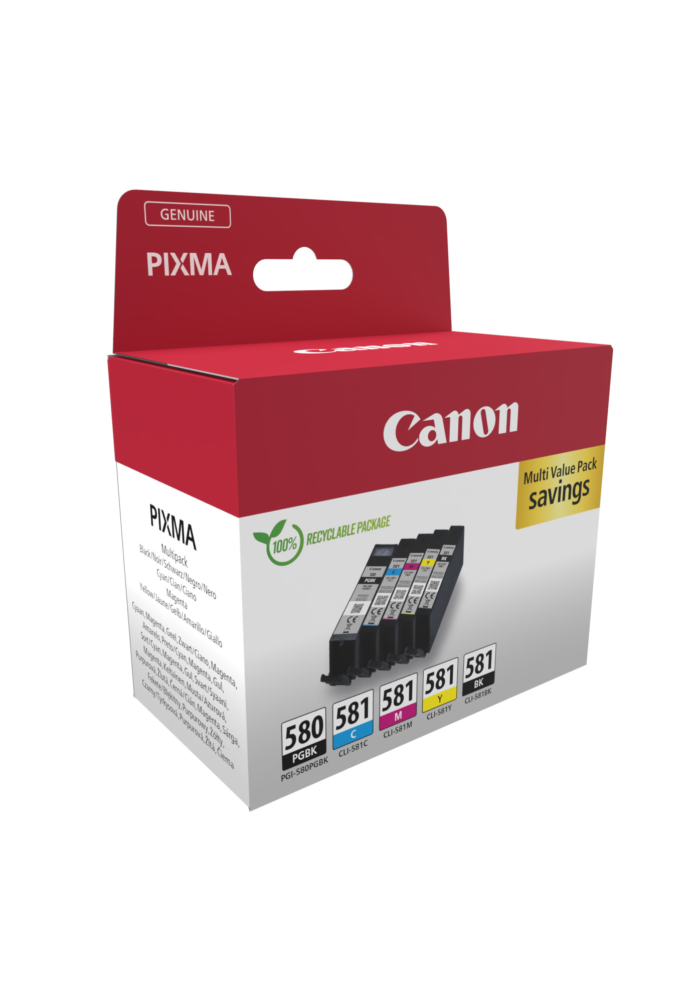 Комплект от 5 глави за Canon Pixma TS8100/TS9100/TS9500 Series - Ink - PGI580 (PGI-580) / CLI581 (CLI-581) - / 2078C007 - BK/PBK/C/M/Y - Multipack - PN 2078C007