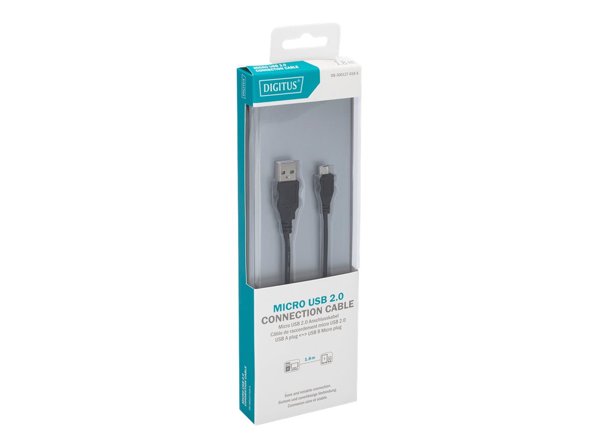 КАБЕЛ USB DIGITUS - USB-A to micro USB - 1.8 m - Black - PN DB-300127-018-S