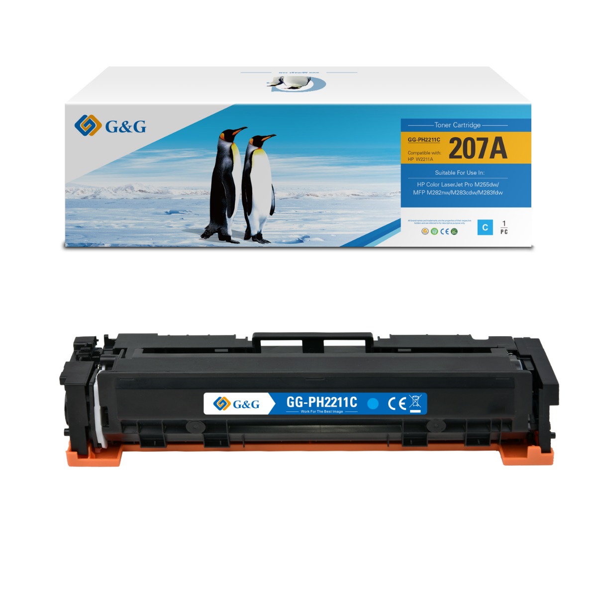 КАСЕТА ЗА HP Color Laserjet PRO M255dw/MFP M282nw/M283cdw/M283fdw - /207A/ - Cyan - W2211A - WITH CHIP / С ЧИП - PN NT-PH2211C - G&G