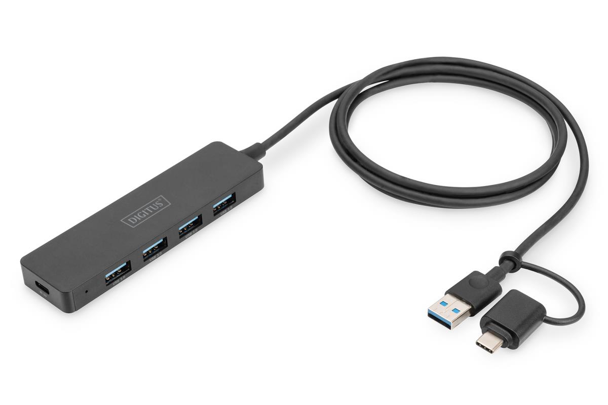 ХЪБ DIGITUS SLIM LINE USB 4 Port - USB 3.0 Hub 4-Port - Slim Line - PN DA-70236