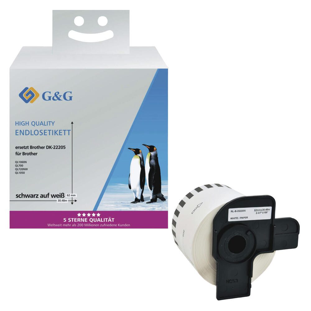 ЛЕНТА ЗА ЕТИКЕТНИ ПРИНТЕРИ BROTHER ТИП QL - CONTINUOUS PAPER TAPE - 62 mm x 30,48 m - DK22205 (DK-22205) - PN RL-BR-DK22205 - G&G