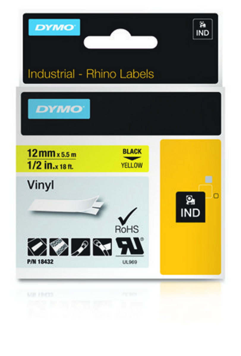 Лента за етикетни принтери Dymo Ribbon Rhino Industrial Vinyl / 18432 - Black on Yellow L - PN 18432
