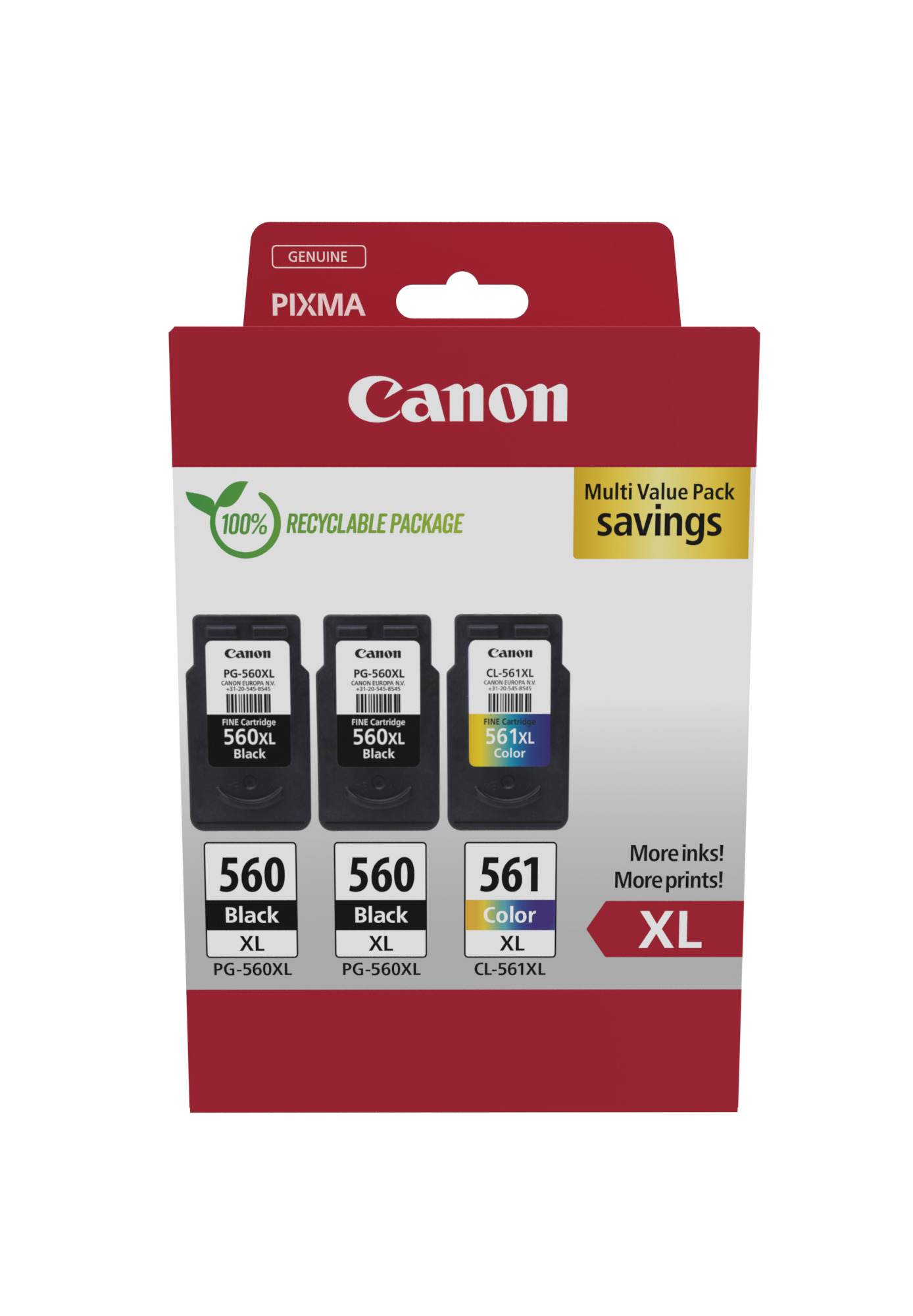 Комплект 3 глави за Canon Pixma TS5350/TS7400/TS5400 Series - Ink - HIGH CAPACITY - PG560XL (PG-560XL) / CL561XL (CL-561XL) / 3712C009 - 2xBK/C/M/Y - XL - Multipack - PN 3712C009