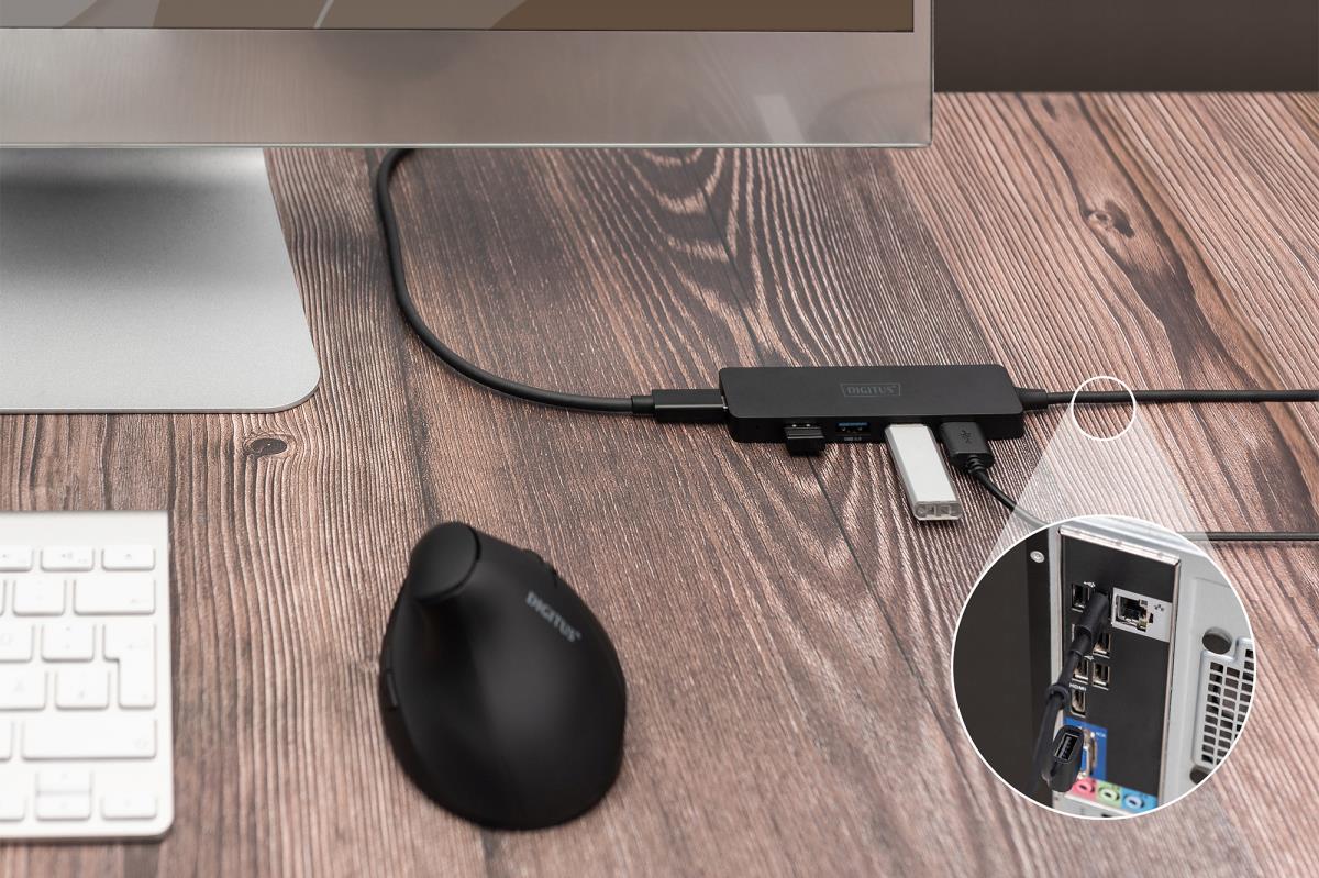 ХЪБ DIGITUS SLIM LINE USB 4 Port - USB 3.0 Hub 4-Port - Slim Line - PN DA-70236