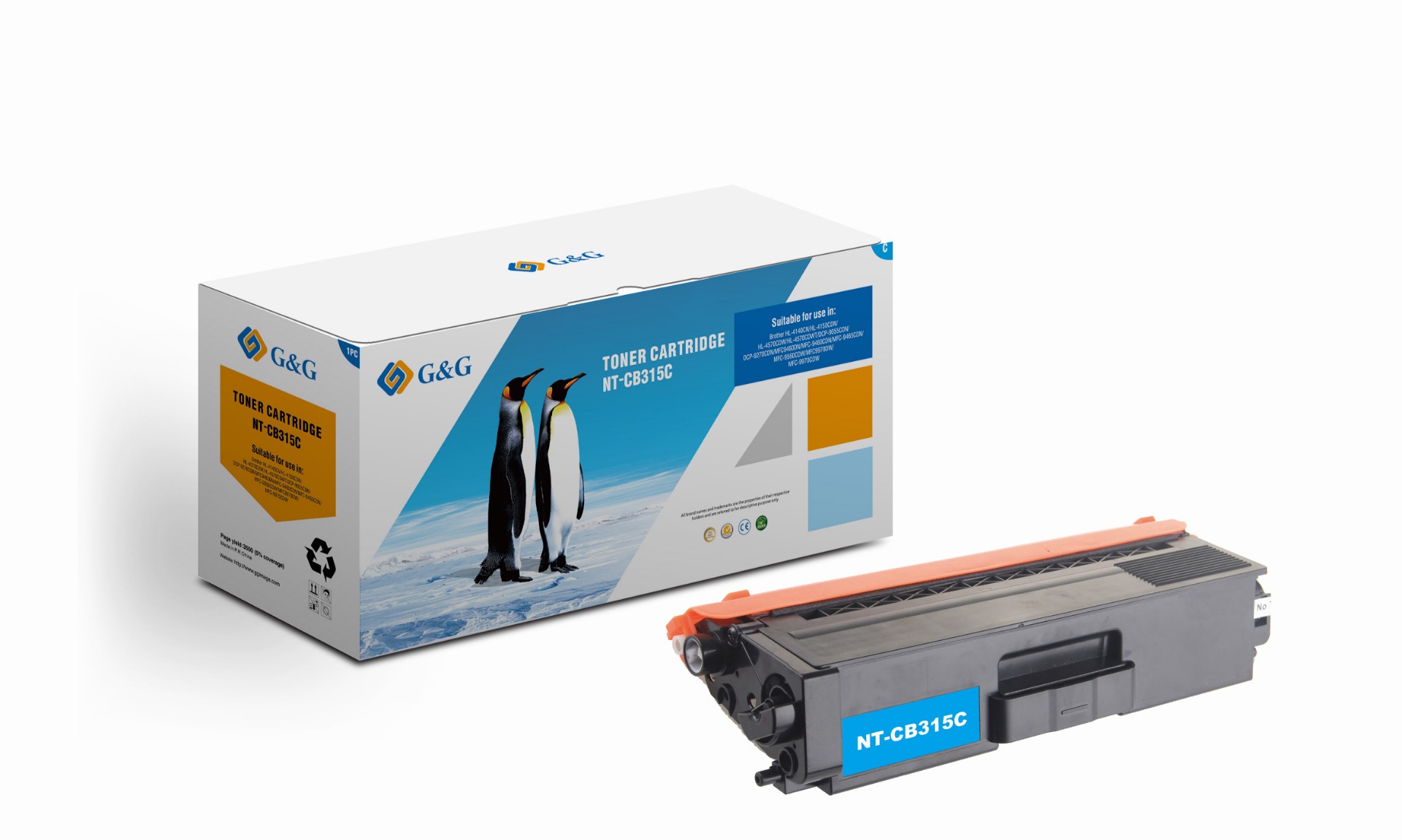 УНИВЕРСАЛНА КАСЕТА ЗА BROTHER HL 4150/4170/4570CDW/MFC 9460CDN/9560/9970 - TN320C (TN-320C)/TN325C (TN-325C) - Cyan - PN NT-CB315C - G&G