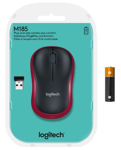 МИШКА LOGITECH M185 - Wireless / Безжична - Red - PN 910-002240