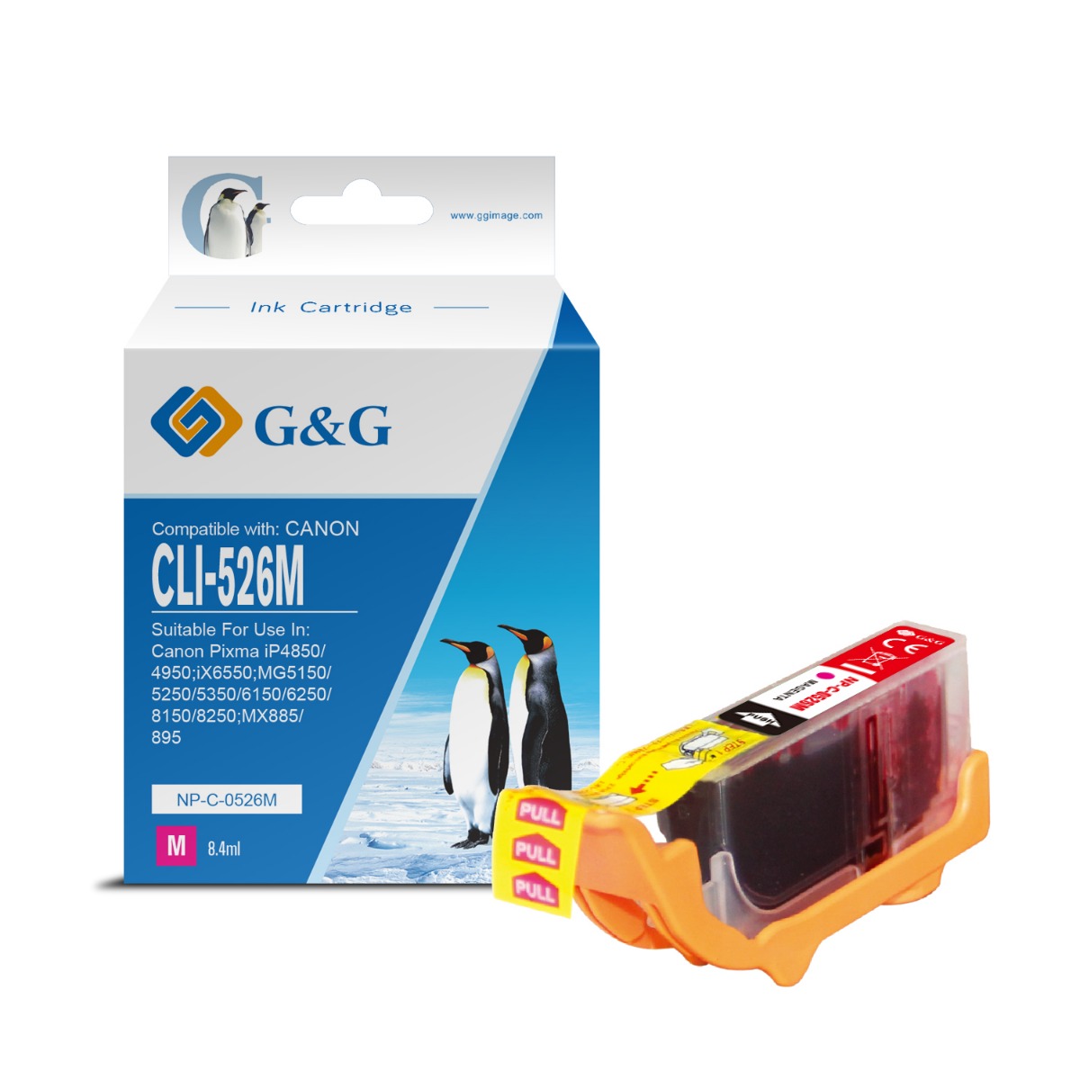 ГЛАВА ЗА CANON PIXMA iP 4850/MG 5150/5250/6150/8150 - Magenta - ink tank - WITH CHIP /  С ЧИП - /526/ - CLI-526M (CLI526M) - 4542B001 - PN NP-C-0526M/C - G&G