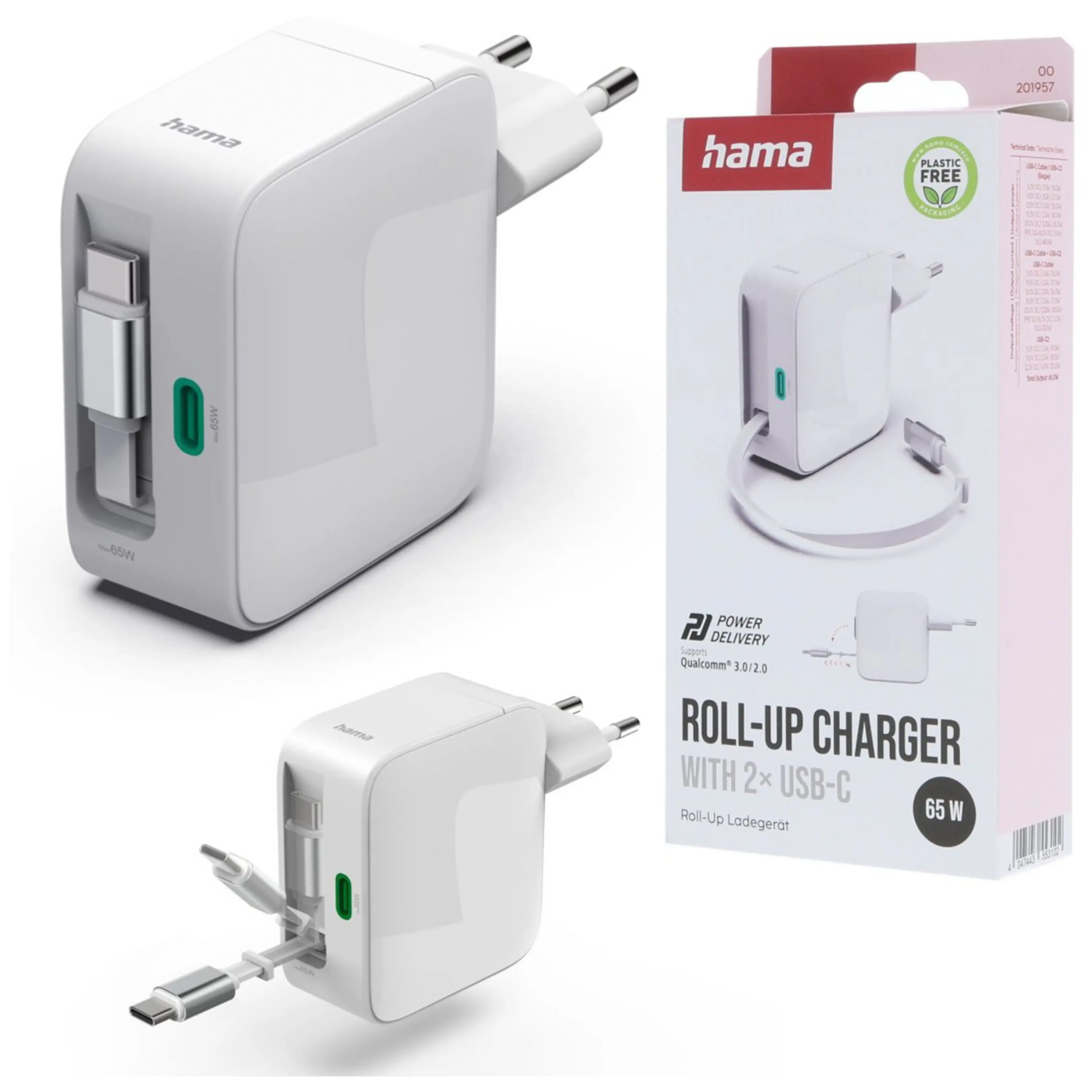 Зарядно устройство, бързо, 2 порта Hama Wireless charger USB-C 65W - PN 00201957