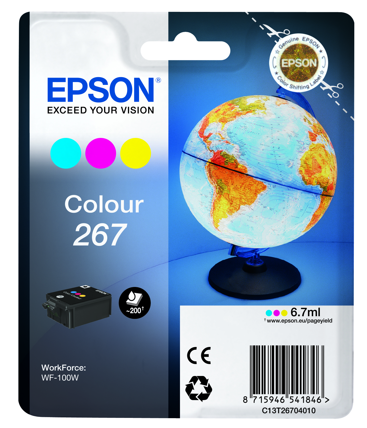 Глава за Epson WorkForce WF-100W/WF-110W - Ink - /267/ / C13T26704010 - C/M/Y - Multipack - PN C13T26704010