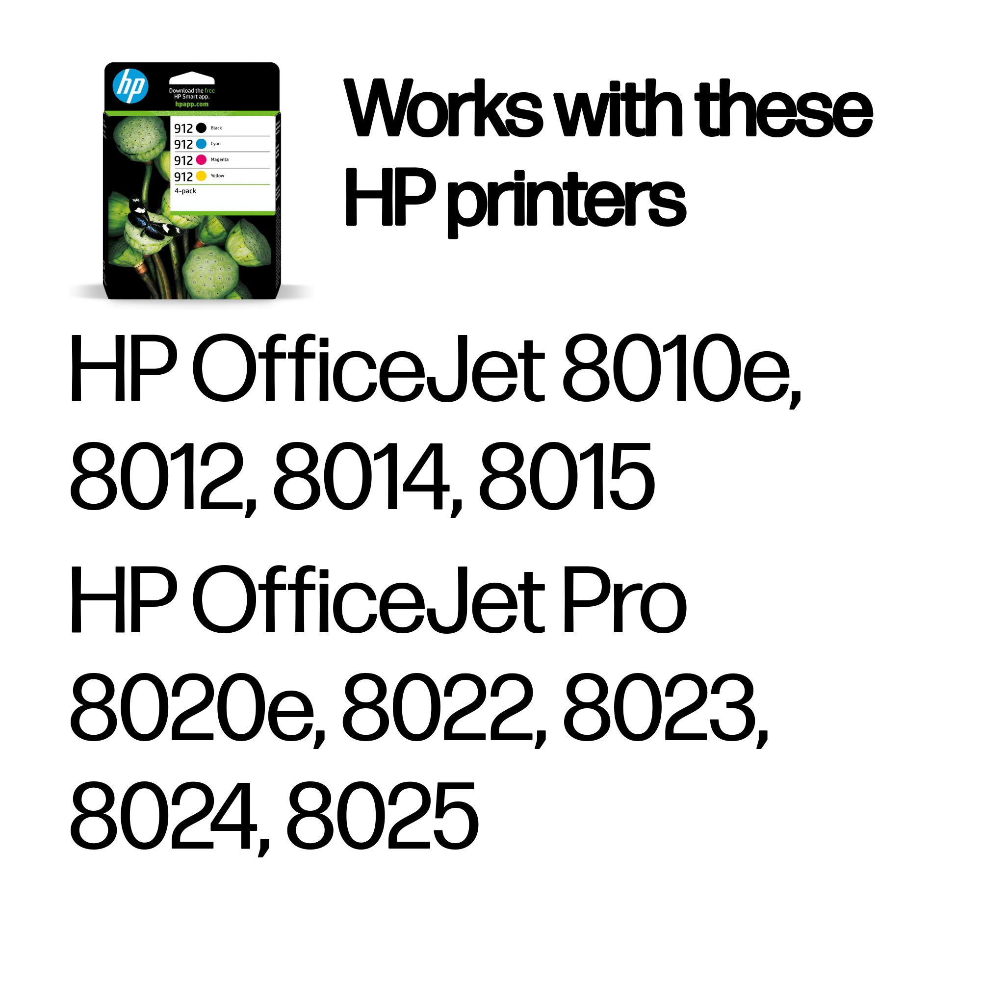 Комплект 4 глави за HP OfficeJet Pro 8010/8020 Series - Ink - /912/ / 6ZC74AE - BK/C/M/Y - Multipack - PN 6ZC74AE