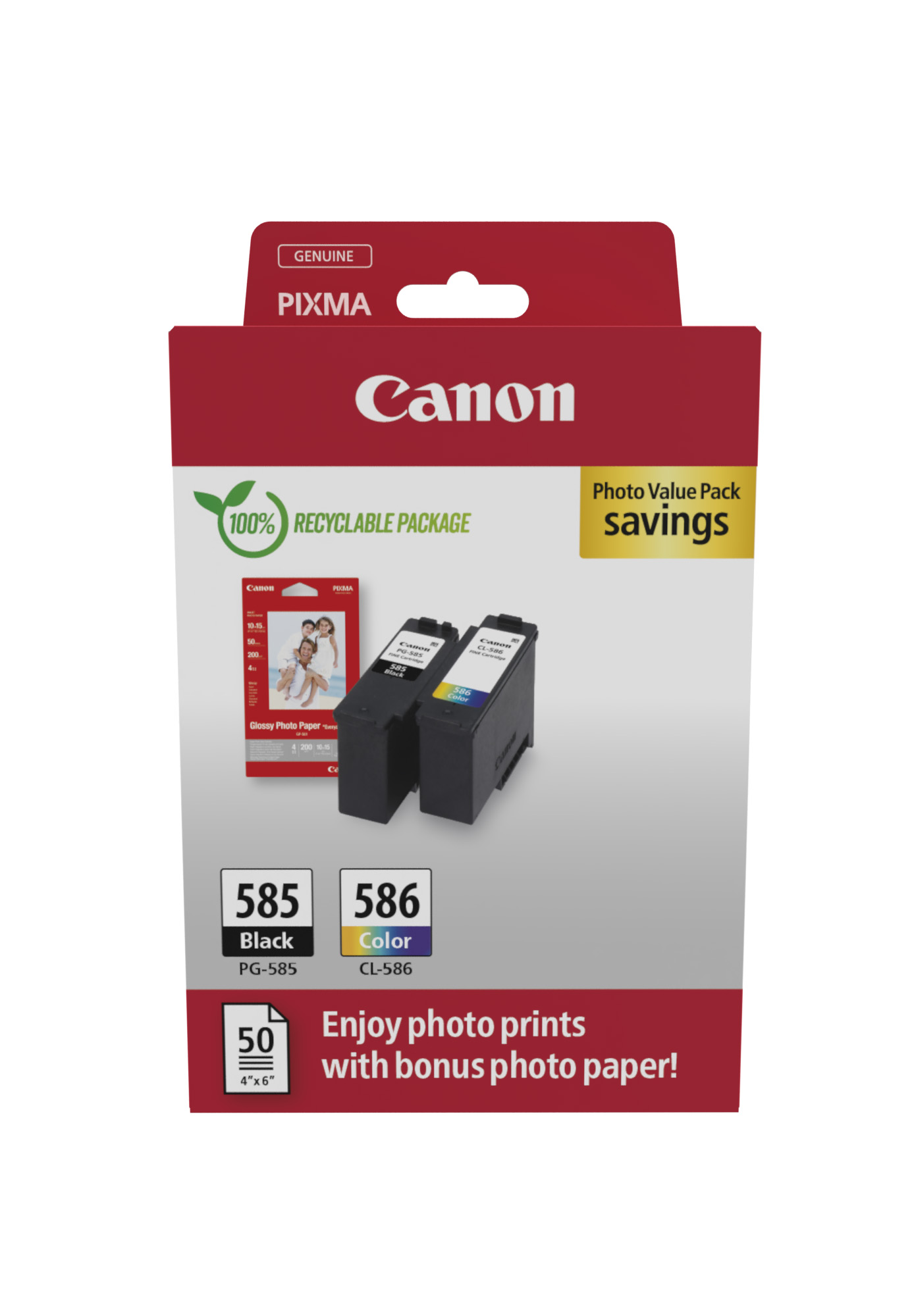 Комплект 2 глави и 50 броя фотохартия за Canon Pixma TS7600/TS7700 Series - Ink - PG585 (PG-585) / CL586 (CL-586) / 6205C004 - BK/C/M/Y - Multipack - PN 6205C004