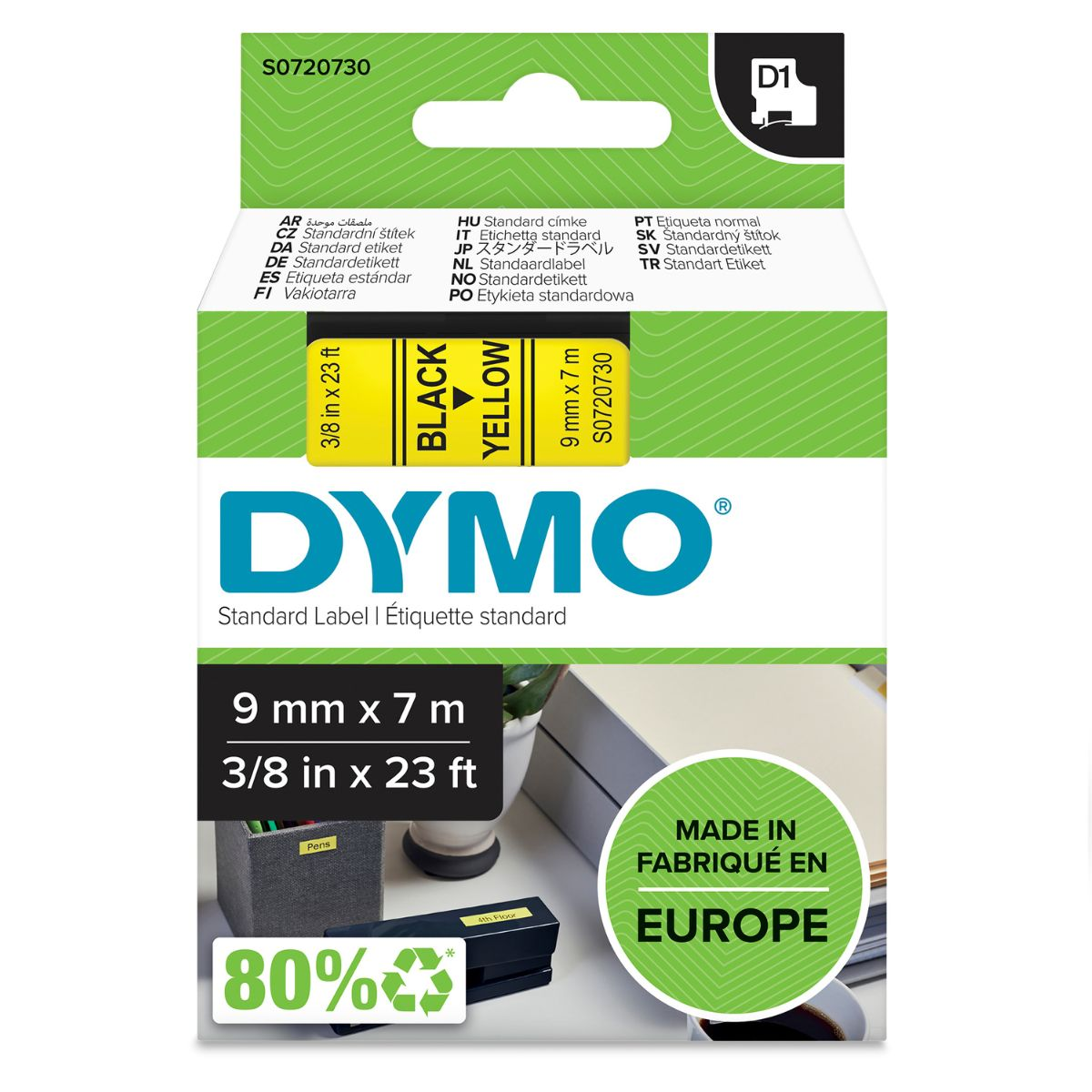 Лента за етикетни принтери Dymo Ribbon 40918 / S0720730 - Black on Yellow - PN S0720730