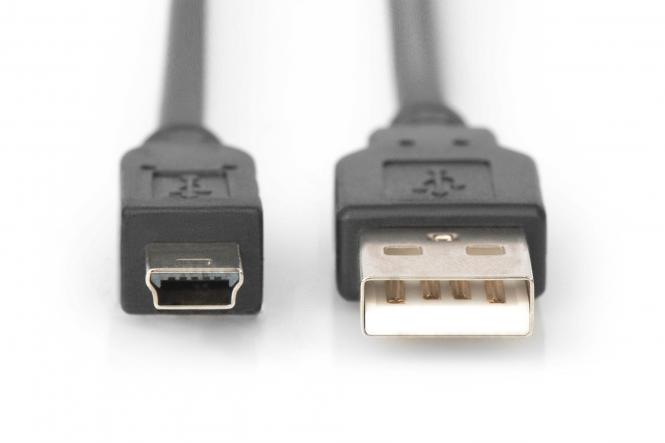 КАБЕЛ USB DIGITUS - USB-A to mini USB-B - 1,8 m - Black - PN AK-300108-018-S
