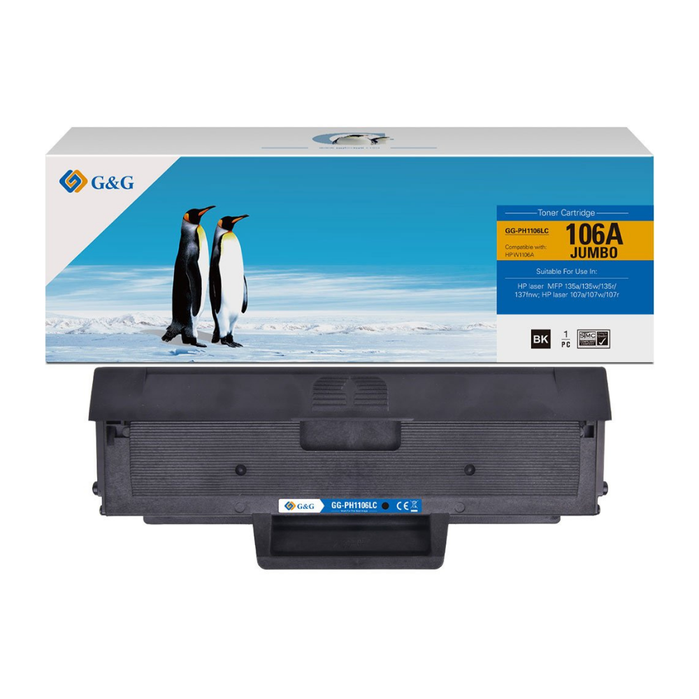КАСЕТА (JUMBO) ЗА HP Laser MFP 135/137/107 - JUMBO - EXTRA HIGH CAPACITY - WITH CHIP / С ЧИП -  /106A/ - W1106A - Black - PN NT-PH1106LC - G&G