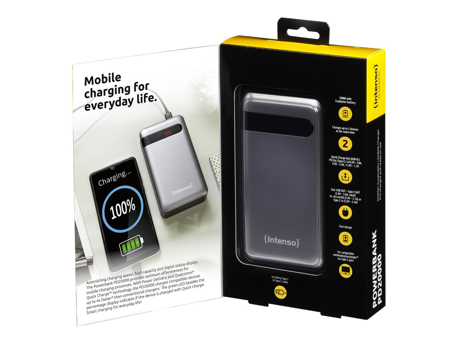 ВЪНШНА БАТЕРИЯ Intenso power bank PD20000 - 20000 mAh - PN 7332354