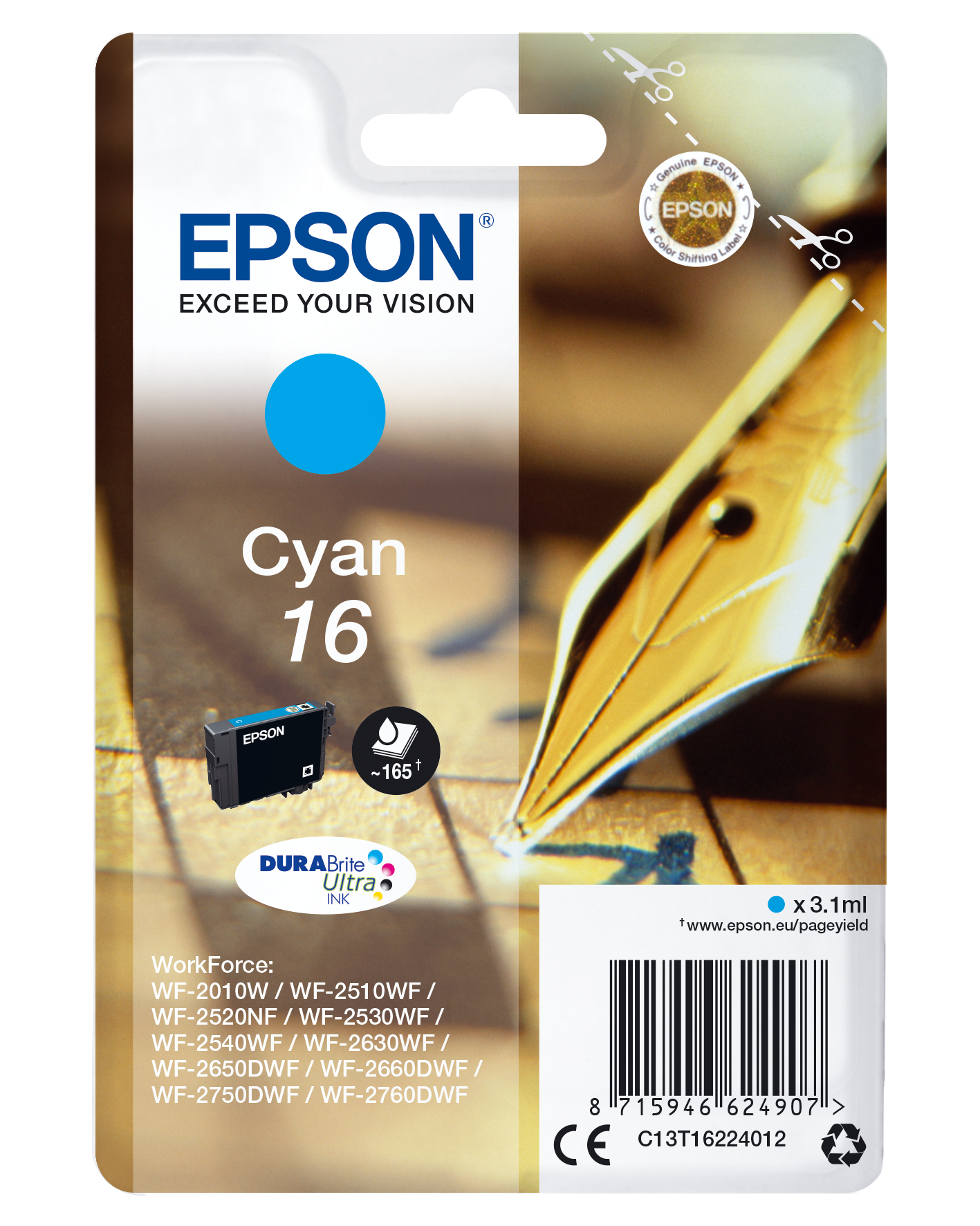 Глава за Epson WorkForce WF-2500 Series - Ink - /16/ / C13T16224012 - Cyan - PN C13T16224012