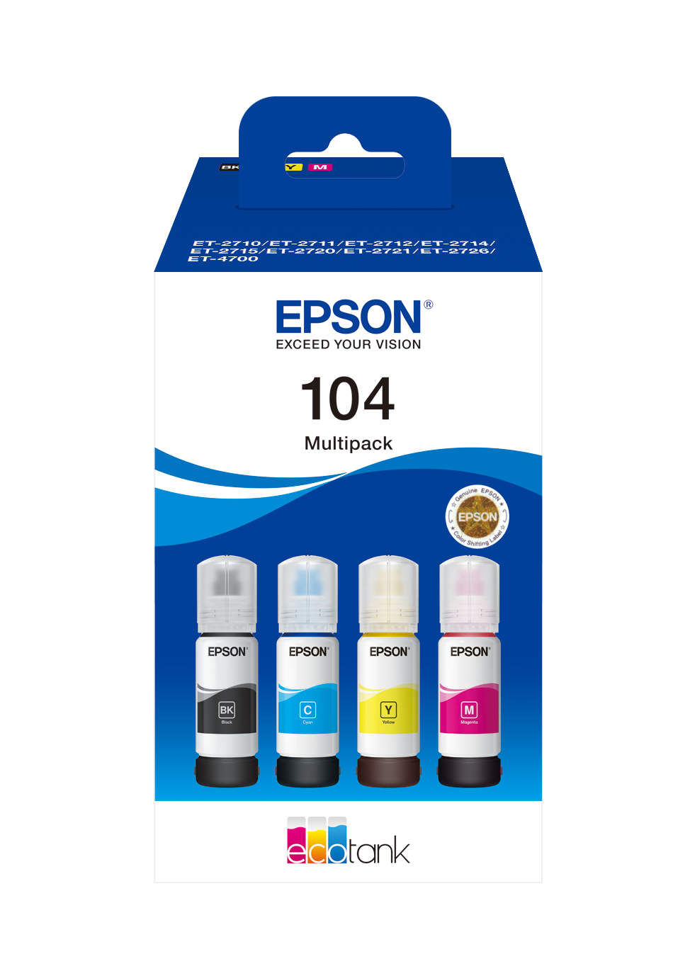 Комплект 4 бутилки мастила за Epson Epson EcoTank ET-2710/ET-2860/ET-2870 Series - Ink - /104/ / C13T00P640 - BK/C/M/Y - Multipack - PN C13T00P640