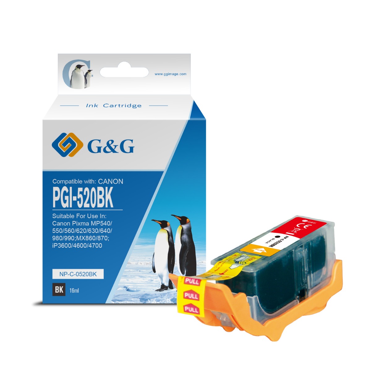 ГЛАВА ЗА CANON PIXMA iP 3600/4600/MP 540/620/630/980 - Black - ink tank - PGI-520B (PGI520B) - WITH CHIP / С ЧИП - 2932B001AA - PN NC-R00520BK/C - G&G