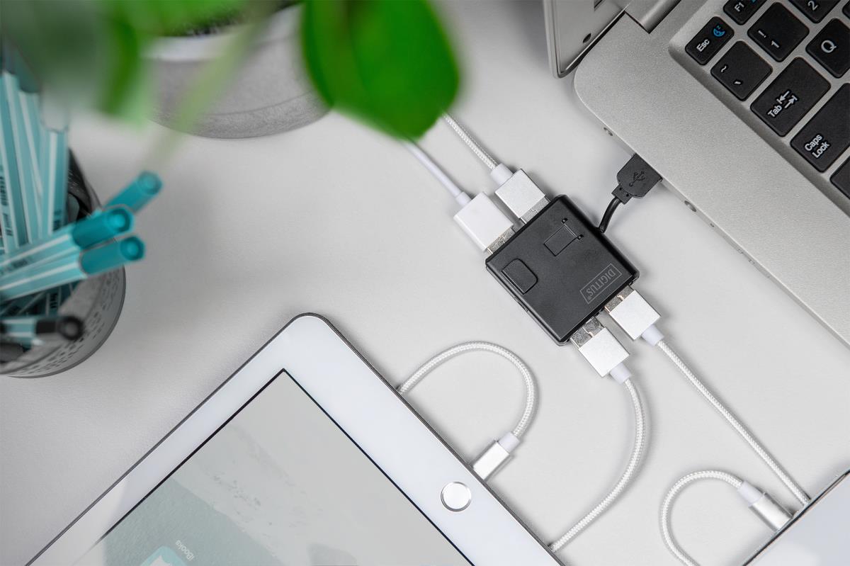 ХЪБ DIGITUS USB 4 Port - гнездо x 4 - USB A щепсел - USB 2.0 - черен - PN DA-70217