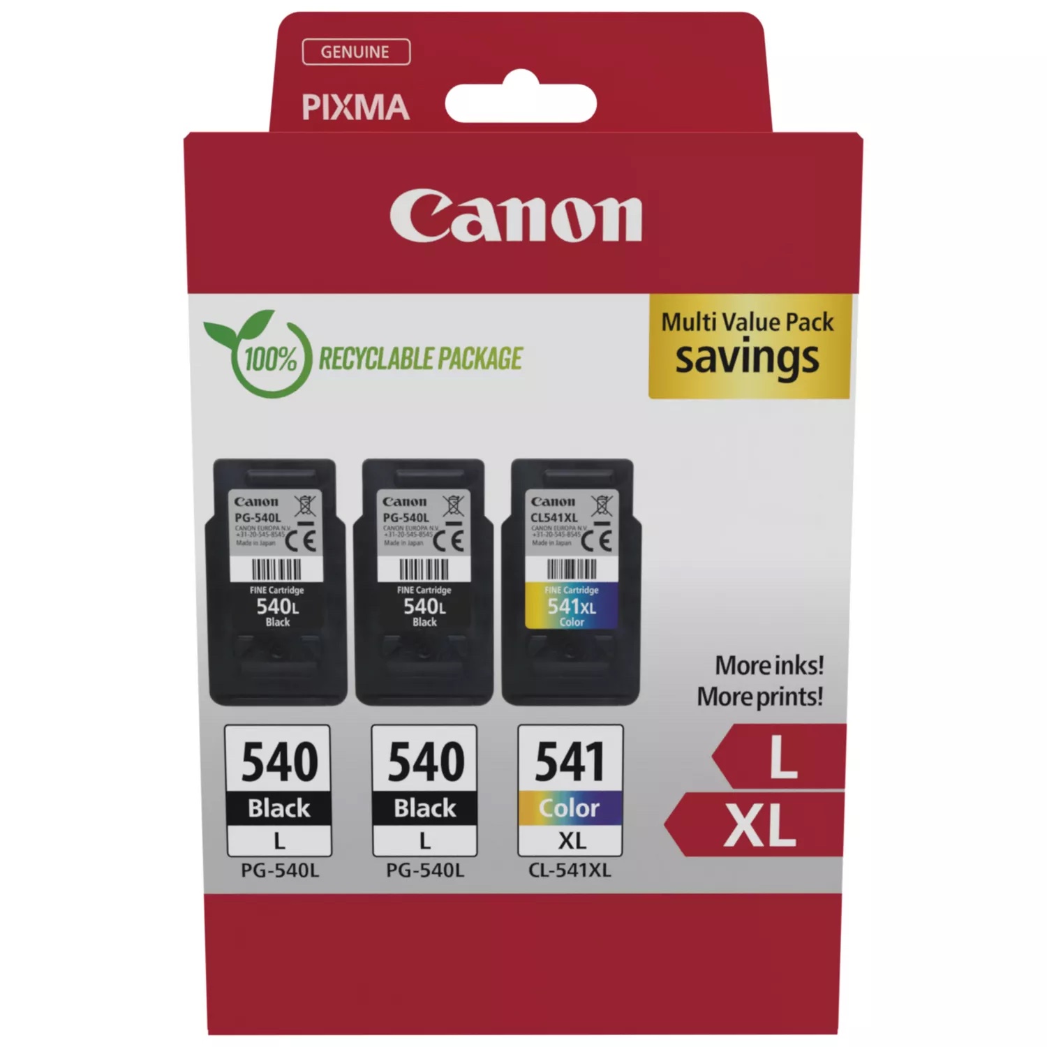 Комплект 3 глави за Canon Pixma MX430/MG3500/MG2200 Series - Ink - HIGH CAPACITY - PG540L (PG-540L) / CL541XL (CL-541XL) / 5224B017 - 2xBK/C/M/Y - XL - Multipack - PN 5224B017