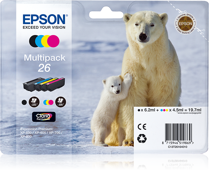 Комплект 4 глави за Epson Expression Premium XP600/XP610/XP620 Series - Ink - /26/ / C13T26164010 - BK/C/M/Y - Multipack - PN C13T26164010