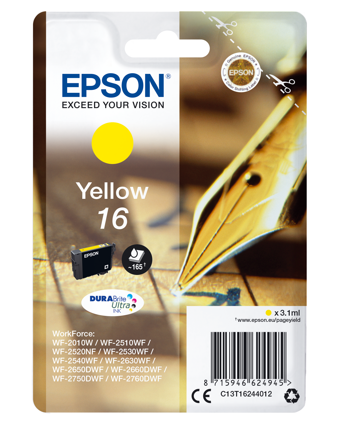 Глава за Epson WorkForce WF-2500 Series - Ink - /16/ / C13T16244012 - Yellow - PN C13T16244012