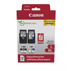 Комплект 2 глави и 50 броя фотохартия за Canon Pixma MX530/MG2200/MG3500 Series - Ink - HIGH CAPACITY - PG540L (PG-540L) / CL541XL (CL-541XL) / 5224B013 - BK/C/M/Y - XL - Multipack in Blister - PN 5224B013