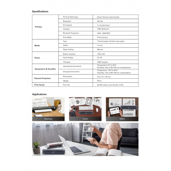 МОБИЛЕН ПРИНТЕР А4 G&G - HEAT TRANSFER PRINTER A4 GG-TD-810 (GGTD810) - PN TDN800R12P