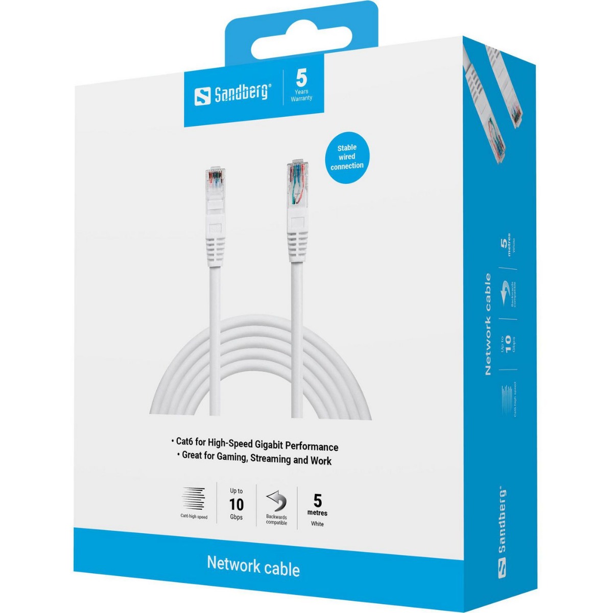 МРЕЖОВ КАБЕЛ SANDBERG UTP Cat6 - 5,0 m - White - PN 506-96
