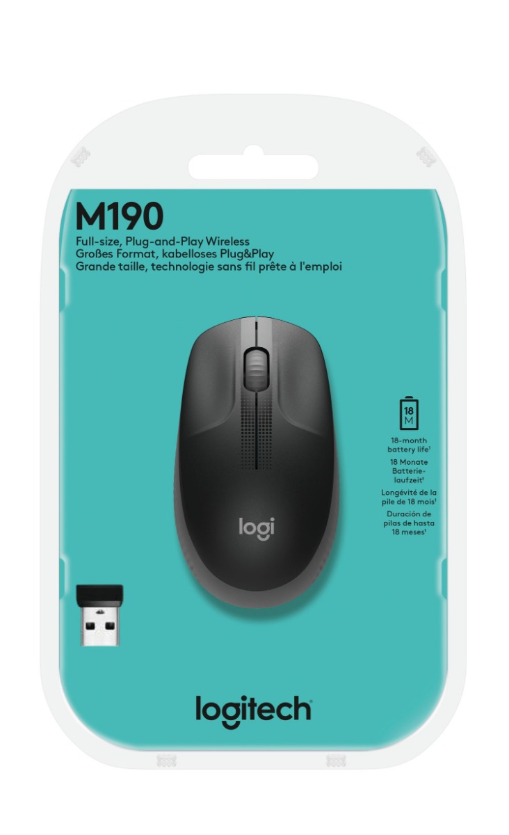 МИШКА LOGITECH M190 - RF Wireless, Alkaline - Wireless / Безжична - Mid Grey - PN 910-005906