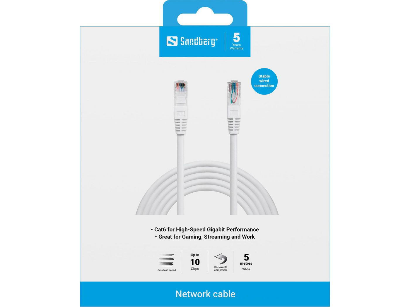 МРЕЖОВ КАБЕЛ SANDBERG UTP Cat6 - 5m - White - PN 506-96