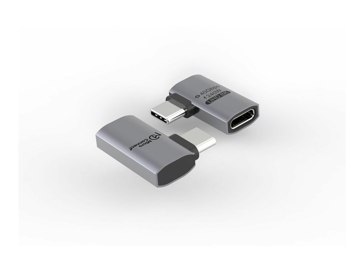 АДАПТЕР MICROCONNECT USB-C мъжко-женски ъглов адаптер, 240W, 40Gbps, USB4 Gen 3x2, 240W, 40Gbps, USB4 Gen 3x2 - PN USB4-CCFA-240W