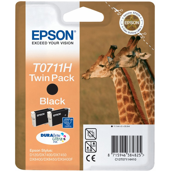 КОМПЛЕКТ 2 ГЛАВИ ЗА EPSON Stylus D78/D120/DX 4000/4050/5000/5050/6000/6050/7000F/7400/7450/8400/8450/9400 - Black - TWIN PACK - PN C13T07114H10 