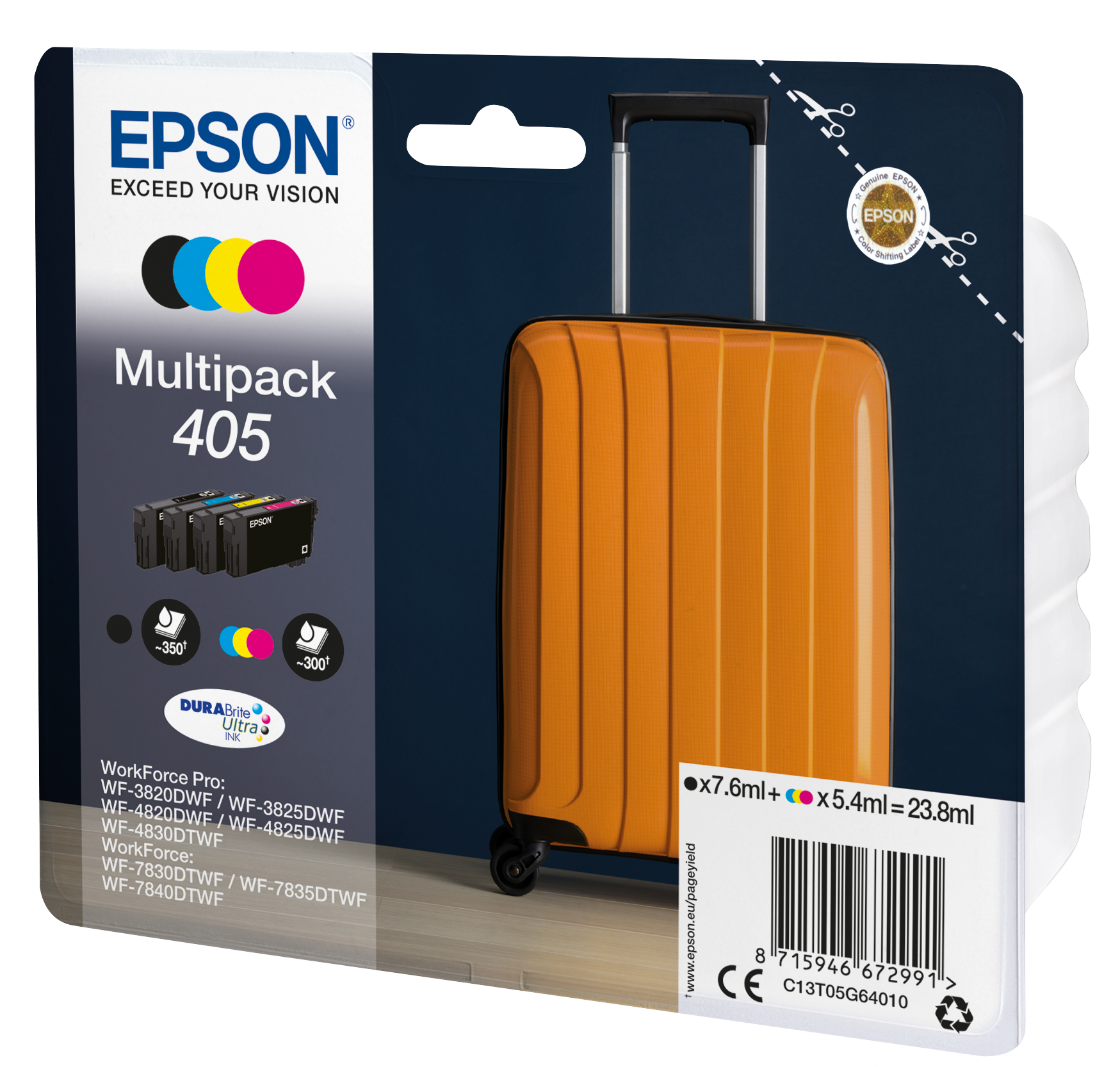 Комплект 4 глави за Epson WorkForce Pro WF-4800/WF-3800/WF-7800 Series - Ink - /405/ / C13T05G64010 - BK/C/M/Y - Multipack - PN C13T05G64010